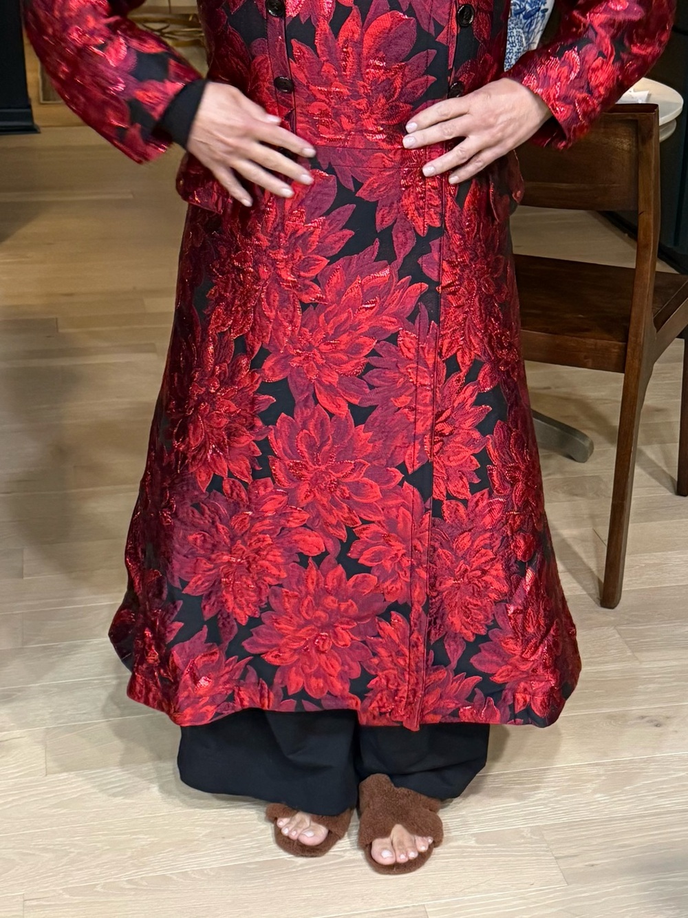 Comme des Garcons Red and Black Velvet Brocade Jacket